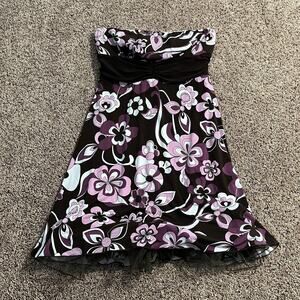 Studio Y Dress Women's Large Brown Pink‎ Floral Strapless Tulle Lined Party Y2K